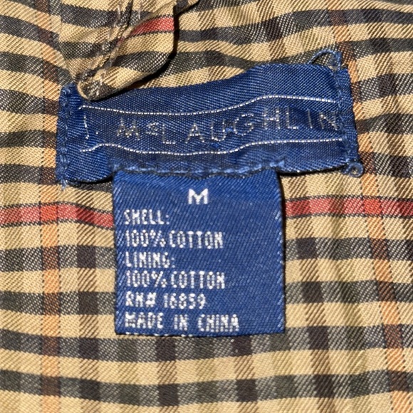 J McLaughlin Waxed Cotton Chore Coat SZ Medium Olive Green Plaid Lining - Picture 9 of 10